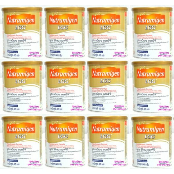 Nutramigen นูตรามีเยน เอลจีจี นมผงสำหรับเด็กแพ้โปรตีนนมวัว ขนาด 400 กรัม จำนวน 12 กระป๋อง