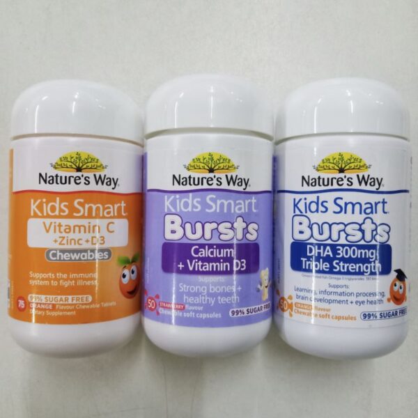 Nature's way Kids Smart Chewable Tablets / Capsules ( Vitamin C + Zinc + D3 / Calcium + D3 / DHA 300 Triple Strength )