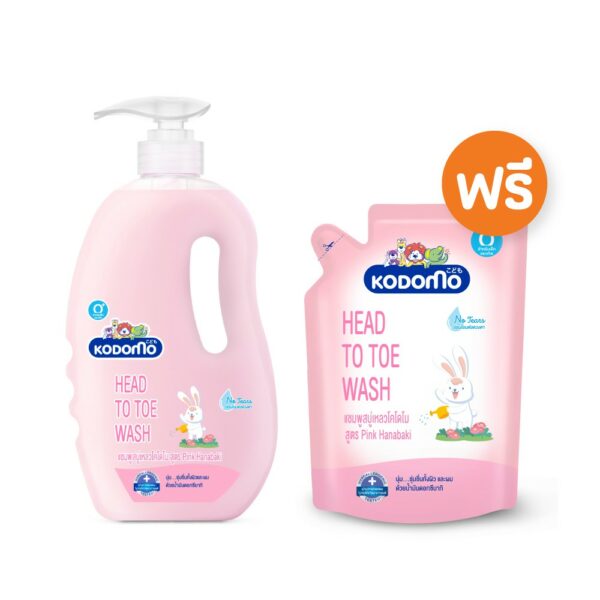 [ ฟรี ถุงเติม ] KODOMO Head to Toe Wash แชมพูสบู่เหลว โคโดโม Pink Hanabaki 800 มล. ฟรี ถุงเติม 380 มล.