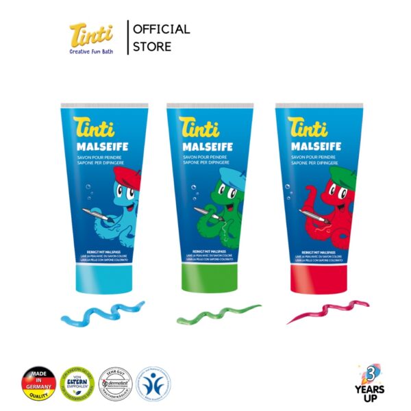 TINTI® Painting Soaps สบู่เด็ก ระบายสีหน้าและตัว 70ml เปลี่ยนสีน้ำ ไร้สารพิษ ผลิตที่เยอรมนี สบู่สีสำหรับเด็ก ของเล่นอาบน้ำ ของเล่นเด็ก Colored Soaps Baby Kids Bath Toys Product of Germany