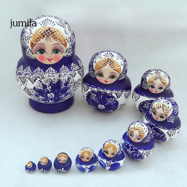 Jula 10 ชิ้น / เซต รัสเซีย รังตุ๊กตา Matryoshka ไม้ แฮนด์เมด ของเล่น หัตถกรรม ตกแต่งบ้าน