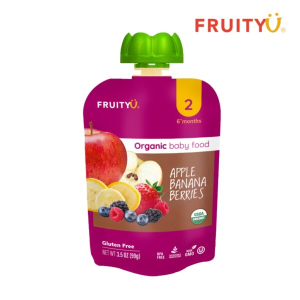 FruityU Apple Banana Berries อาหารเด็กบด ออร์แกนิค พร้อมทาน แอปเปิ้ล กล้วย เบอร์รี ตรา ฟรุตตี้ยู