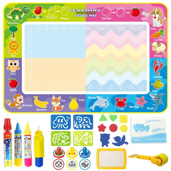 100x150cm Oversized Water Drawing Mat Toy Doodle Mat Kids Painting Board with 3 Magic Pens & Brush & Stamp & Water Seal