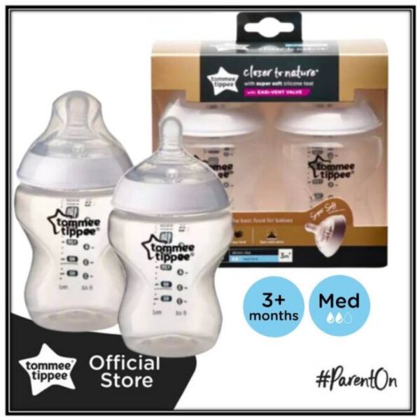 TommeeTippee ขวดนมรุ่นใหม่ มาพร้อม จุกนม 3m+ with super soft silicone 9oz   2/pc