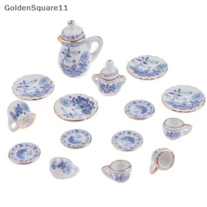 Goldensquare ชุดถ้วยชาเซรามิค พอร์ซเลนจิ๋ว 1:12 สําหรับตกแต่งบ้านตุ๊กตา 15 ชิ้น