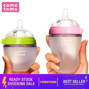 COMO TOMO ขวดนม ขวดนมพร้อมจุกนมซิลิโคน ขนาด 5oz/150ml / 8oz./250ml ขวดนมเสมือนเต้านมแม่