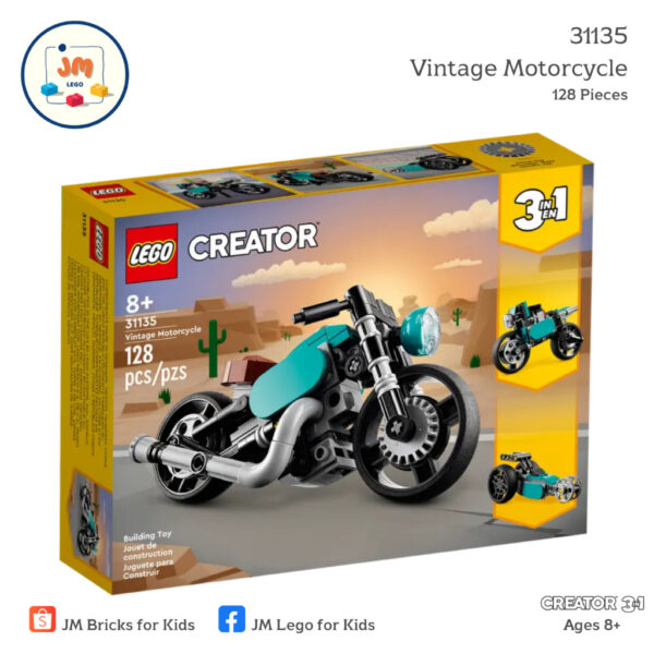 LEGO Creator 3-in-1 31135 Vintage Motorcycle (128 Pieces) สำหรับเด็กอายุ 8 ปีขึ้นไป Brick Toy ตัวต่อ เลโก้ ของเล่น