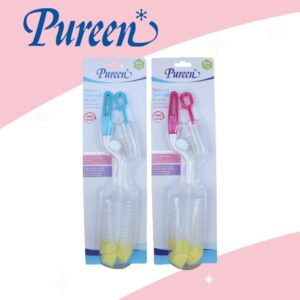 Pureenแปรงล้างขวดนม เพียวรีน แปรงล้างขวดนมและจุกนม ปลาย ฟองน้ำ  (ด้ามหมุน)รหัส1080