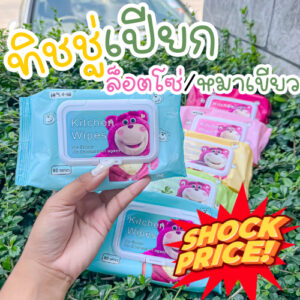 **เซต 10 ห่อ ** ทิชชู่เปียก หมีลอตโซ่/น้องหมาเขียว ⚡ลด5.-โค้ดSPORT555⚡ babay wipes ไม่มีแอลกอฮอล์ พกพาสะดวก