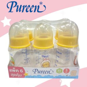 Pureen ขวดนมเพียวรีน คอแคบ ขนาด 4 oz. แพ็ค 6 ขวด แถมฟรีจุก S สำหรับเด็กแรกเกิด