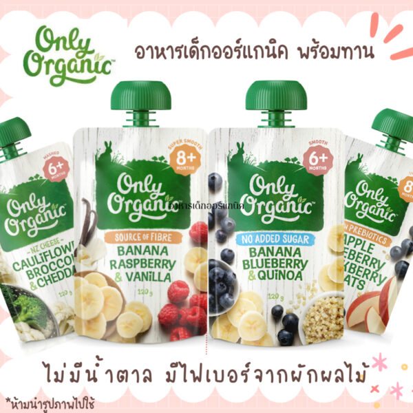 Only Organic อาหารเด็ก 8 เดือนขึ้นไป ผลไม้บด พร้อมทาน ขนมเด็ก ออร์แกนิค Baby Food สมูทตี้